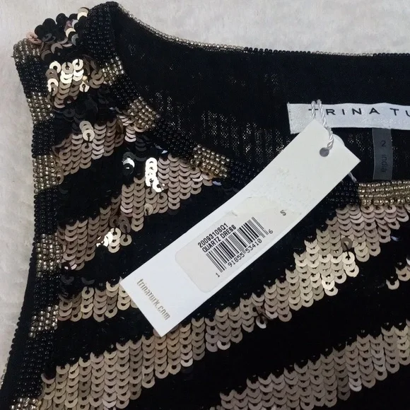 Trina Turk Quartz Black and Gold Zebra Stripe Sequin Mini Shift Dress NWT - Picture 14 of 15